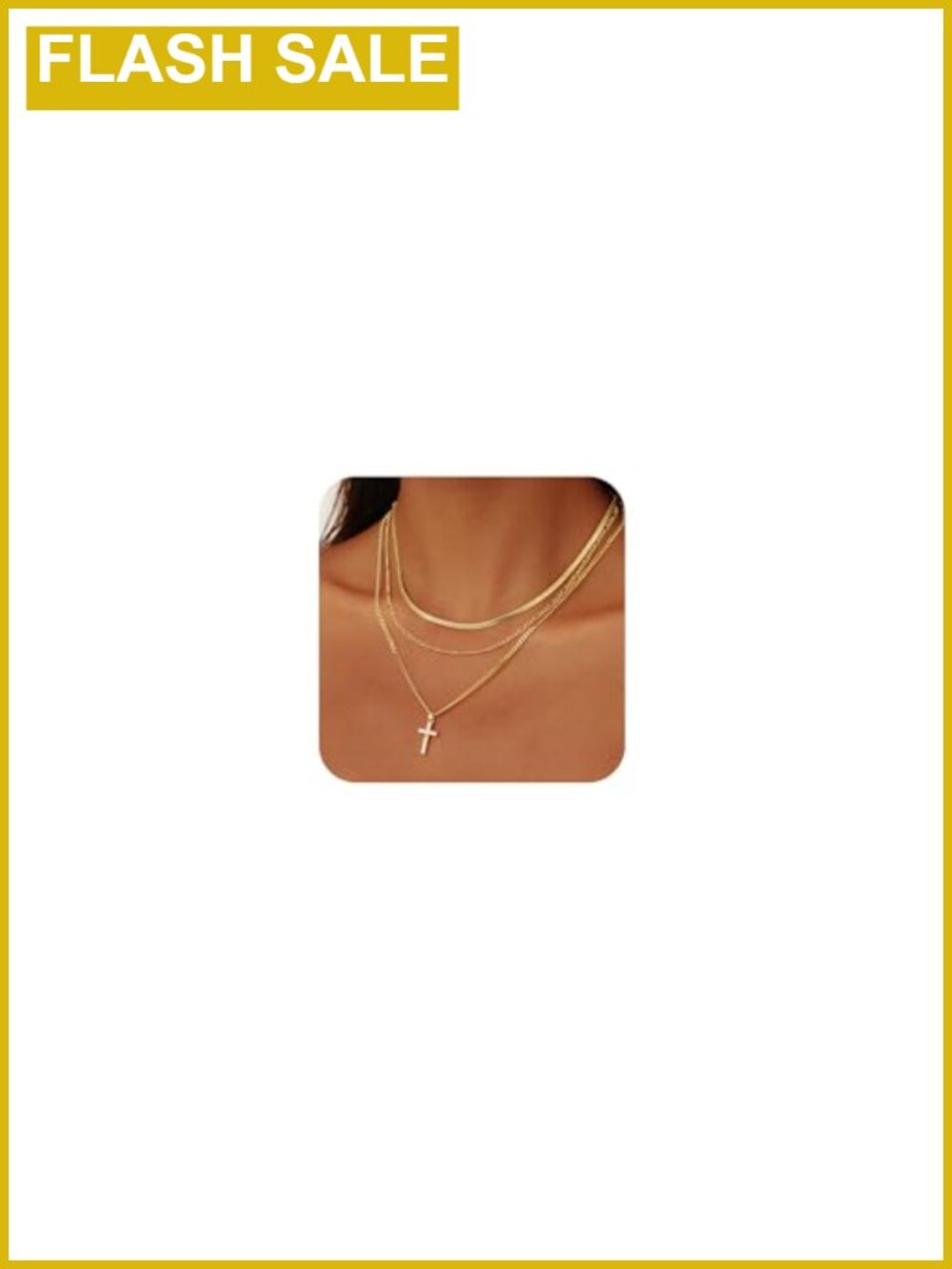 14K Gold Plated Layered Cross Necklace Set Cubic Zirconia Pendant